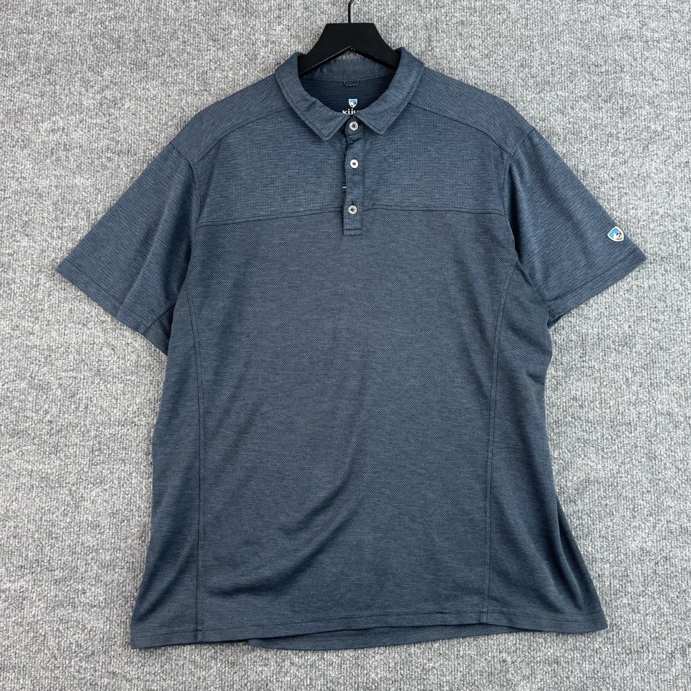 Kuhl Engineered Performance Polo Shirt Mens XL Blue Gray Hiking Golf Mesh